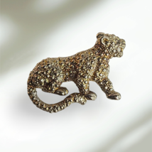 Vintage Pin Brooch Leopard Big Cat Cougar Cheetah Gold Tone - £6.32 GBP