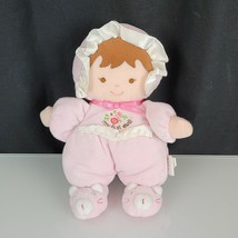 Carters My First Doll Stuffed Plush Cloth Rattle Girl Toy Brunette Flower Cat 8&quot; - £31.00 GBP