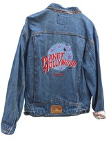Vintage Denim Jacket Planet Hollywood London Blue Jeans 90s Embroidery M... - £78.27 GBP