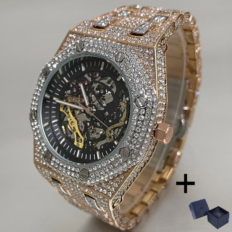 Matic mechanical watches luxury fashion auto date hip hop iced diamond waterproof wrist thumb200