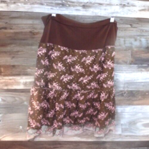 Olian Maternity Womens Skirt Large Brown Pink Lace and Nylon Ruffle Midi Dressy - £5.83 GBP