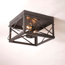 Ceiling Light In Kettle Black w/ Folded Bars Dual Socket (No Glass) Handcrafted - £101.20 GBP