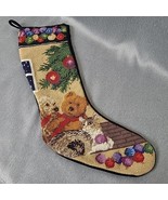 Vintage Needlepoint Christmas Tree Stocking Velvet  Back Wool Teddy Bear... - $32.19 CAD