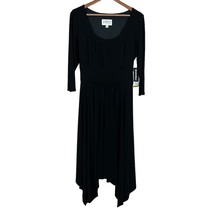 Julian Taylor Dress Women 14 Black Midi Pleated Empire Shark Bite Hem 3/4 Sleeve - £35.95 GBP