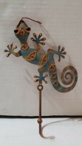 Metal Lizard Gecko 7&quot; Wall Hanger Hook Decoration Keys Purse Hat Bronze Blue  - $16.70