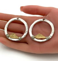 Angel Wing Wire Wrapped Hoop Dangle Earrings 1.75 Inch Silver - £9.62 GBP