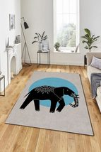 LaModaHome Area Rug Non-Slip - Green Elephant Soft Machine Washable Bedroom Rugs - £24.99 GBP+