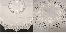 70&quot; White Round Embroidery Cutwork Embroidered Tablecloth Napkins Fabric - $112.99