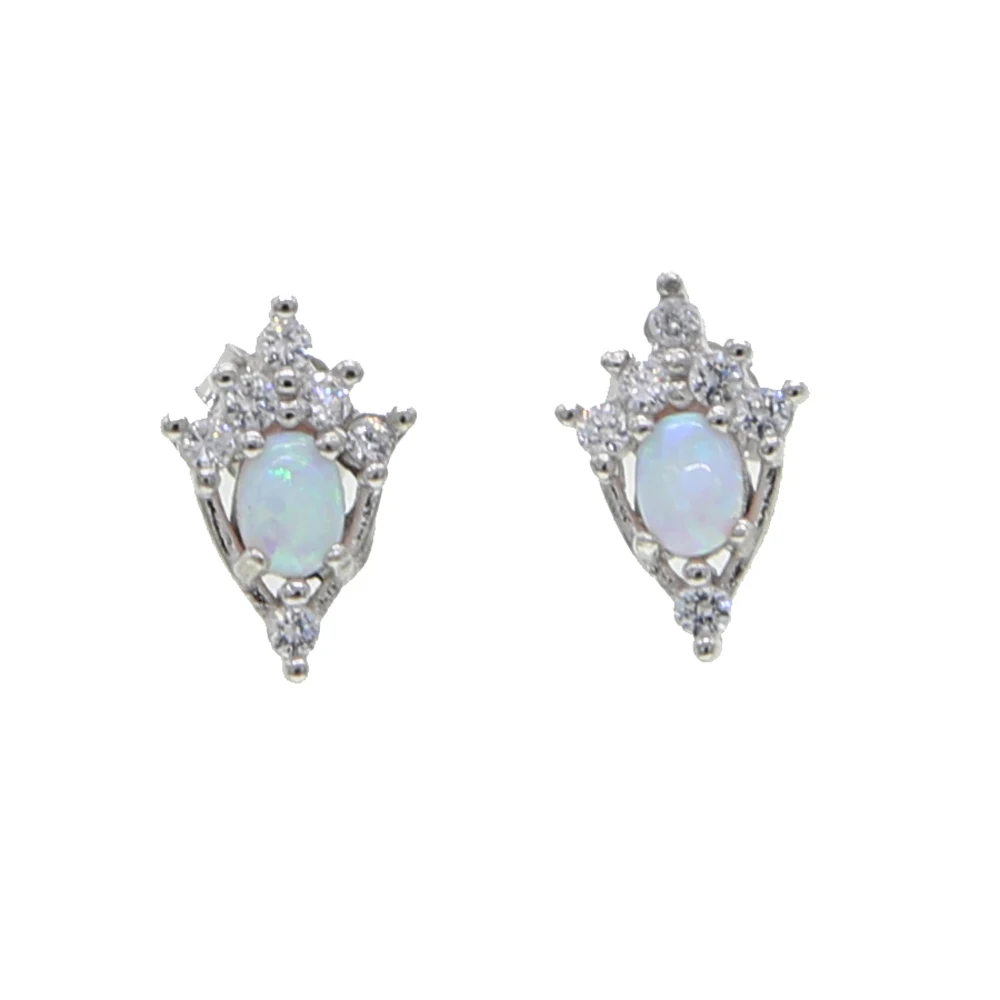 Fine minimal vermeil stud earring clear cz white fire opal stone 925 sterling si - £18.19 GBP