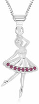 925 Sterling Silver Ballerina Ballet Dancer With Red Cz Pendant Necklace 18&#39; - £48.66 GBP