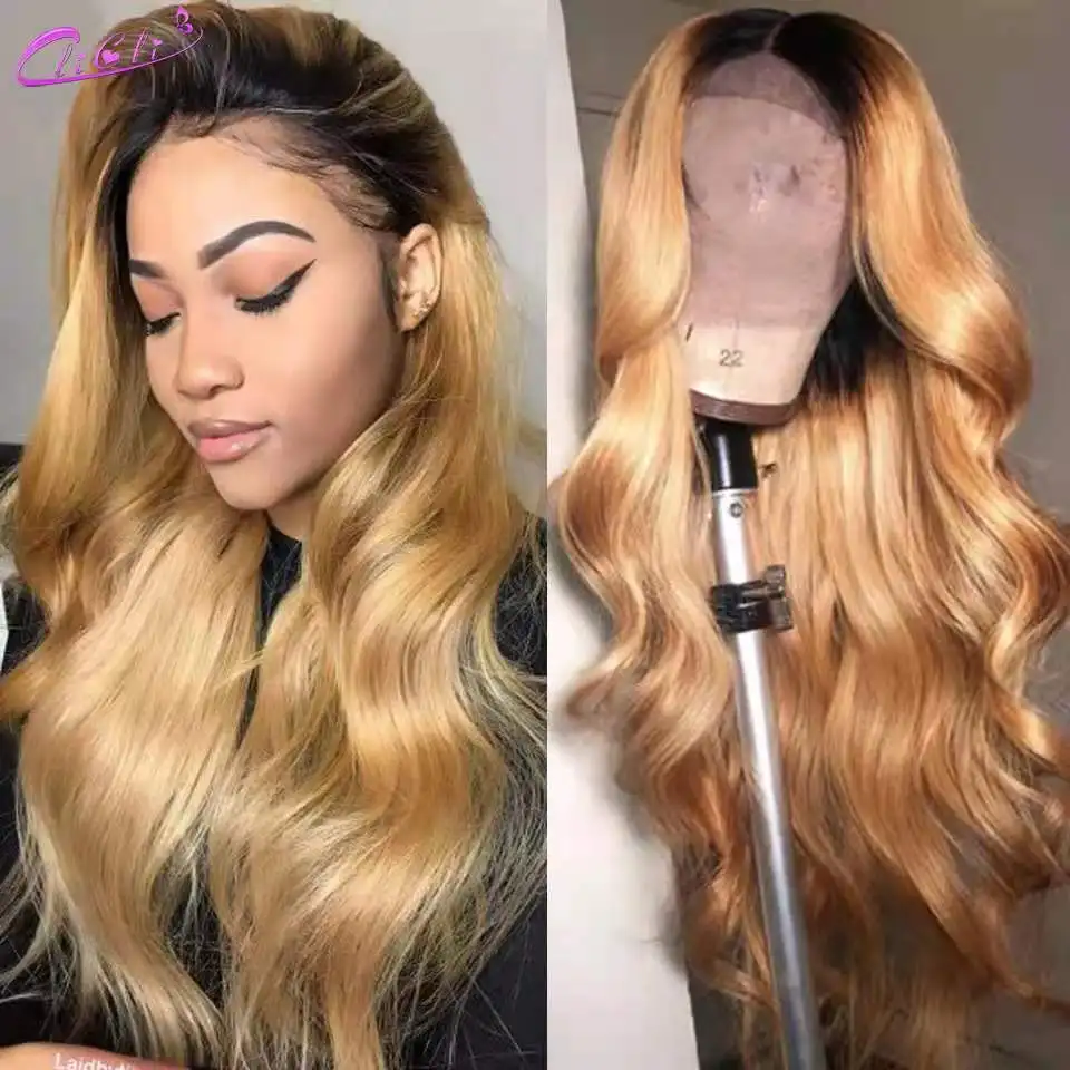 Ombre Honey Blonde Lace Front Wigs 13x4 Lace Frontal Wig Blonde 4x4 Body Wa - £65.19 GBP+