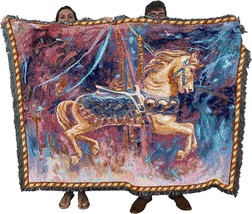 Carousel Horse Merry Go Round Blanket - Gift Tapestry Throw Woven from, 72x54 - £62.33 GBP
