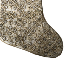 Christian Siriano Christmas Stocking Gold White Beaded Front Accents 22&quot;... - £38.35 GBP