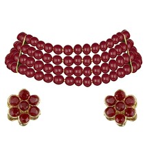 Pearl Beaded Stylish Moti Choker Necklace Jewellery Set with Stud Earrings 18k - £19.22 GBP