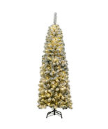 6 Feet Pre-lit Snow Flocked Artificial Pencil Christmas Tree with 250 LE... - €99,76 EUR