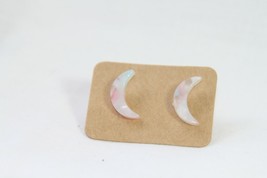 Statement Earrings - Acrylic Stud (New) Cresent Moon -SOFT Pink, Green 9/16&quot; - £6.49 GBP