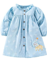 Girls Casual Ruffled Corduroy Dress With Flower Print Lion Embroidery For Autumn - £7.44 GBP