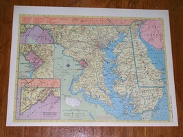 1953 Vintage Map Of Maryland Delaware Washington D.C. Verso Massachusetts Boston - £18.75 GBP