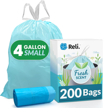 200 Small Trash Bags 4 Gallon Drawstring Scented Garbage Bags for Bathroom Cans - $30.94