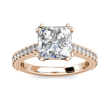 3.20Ct Princess Cut &amp; Diamond Wedding Engagement Ring 14K Solid Rose Gold - £1,729.98 GBP