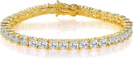 Gold Bracelets for Men and Women 18K Yellow Gold Plated 4.0 Round Cubic Zirconia - £31.15 GBP