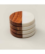 Marble and wood Tea Coaster Non Slip Set Of 4 Luxury Coffee Drink Mat Cu... - £63.20 GBP