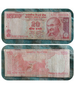 India 2015 20 Rupees Banknote - No Inset Rajan Sig - Auth CIRC w Sec Thr... - $4.50