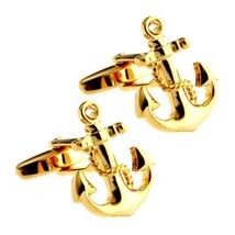 ANCHOR CUFFLINKS Nautical Sailing Boat Sailor Navy Gold w GIFT BAG Weddi... - $222.74 MXN