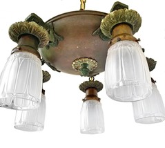 Antique Chandelier 5 Bulbs VTG Art Nouveau Pan Style Large Restored - $369.33