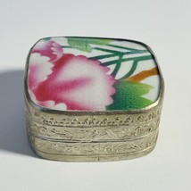 Antique Chinese Porcelain Shard Silver Plated Box with Floral Design - £34.97 GBP