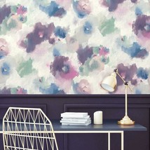 Impressionist Pink And Blue Floral Peel And Stick Wallpaper From Roommates. - $44.93