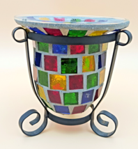 Mosaic Glass Multicolor Tealight Candle Holder W/Black Stand - $11.95