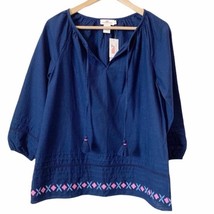 Vineyard Vines NWT Embroidered Hem Pullover Cotton Peasant Blouse Navy S... - $37.38
