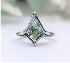 Handmade New Kite Moss Agate 925 Silver Black Rhodium Plated Engagement Ring - £61.77 GBP