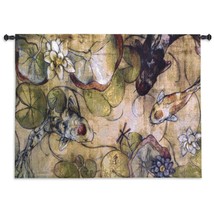 53x35 KOI MEETING Fish Pond Lily Pad Asian Tapestry Wall Hanging - £126.61 GBP