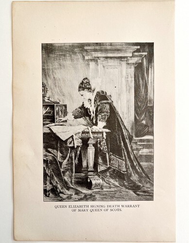 Queen Elizabeth Signs Death Warrant Victorian Print 1901 Woman History DWP4C Item image 2