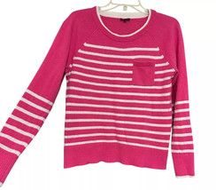 Talbots Cotton Wool Blend Sweater Sz M Pink White Striped Pullover Barbi... - $18.58