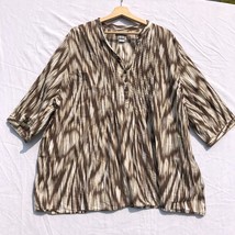 Catherines Brown Tan White Stripe Shirt Liz &amp; Me Size 2X 22/24W Cotton - £19.32 GBP