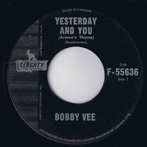 Bobby Vee Yesterday &amp; You 45 rpm Never Love A Robin Canadian Pressing - £3.88 GBP