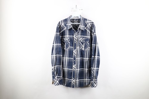 BKE Buckle Mens Large Athletic Fit Distressed Thick Stitch Collared Butt... - $19.75