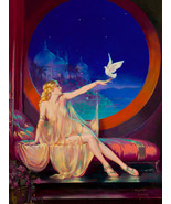 Sultana Henry Clive 1925 Painting Poster Woman Dove Window Night Print C... - $26.99+