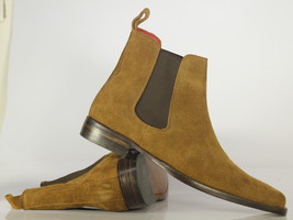 Handmade Men&#39;s Tan Suede Chelsea Ankle Boots, Men Designer Boots - £129.90 GBP