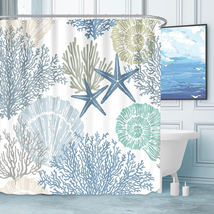 Tritard Nautical Coastal Waterproof Fabric Shower Curtain Starfish Seashell Cora - £23.90 GBP