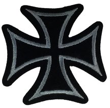 Small Silver and Black Maltese Cross Mortorcycle or Biker Patch - VETERAN OWNED  - £4.30 GBP