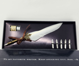 Feather Pen Writing Calligraphy Dip Set 5 Nibs + Box Stationery Gift Quill Ink - £18.31 GBP