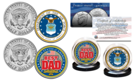 Air Force - Fathers Day Best Dad Military 2-Coin U.S Jfk Kennedy Half Dollar Set - £10.50 GBP