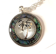 Hawaiian Palm Tree Abalone Pendant Necklace Silver - £12.14 GBP