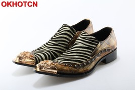 New Arrival Pointed Toe Men Shoes Korean Style Rivets Personalized Zebra Pattern - £152.92 GBP