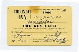 Colonial Inn 1966 Official Membership Card The Key Club - $11.88
