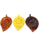 GANZ 3 Aspen Leaf Pressed Glass Tea Light Holders  Amber Gold Brown - $14.33